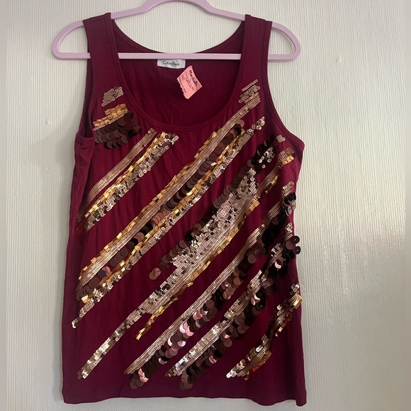 Calvin Klein Burgundy Sequin Tank Top - Picture 1 of 4